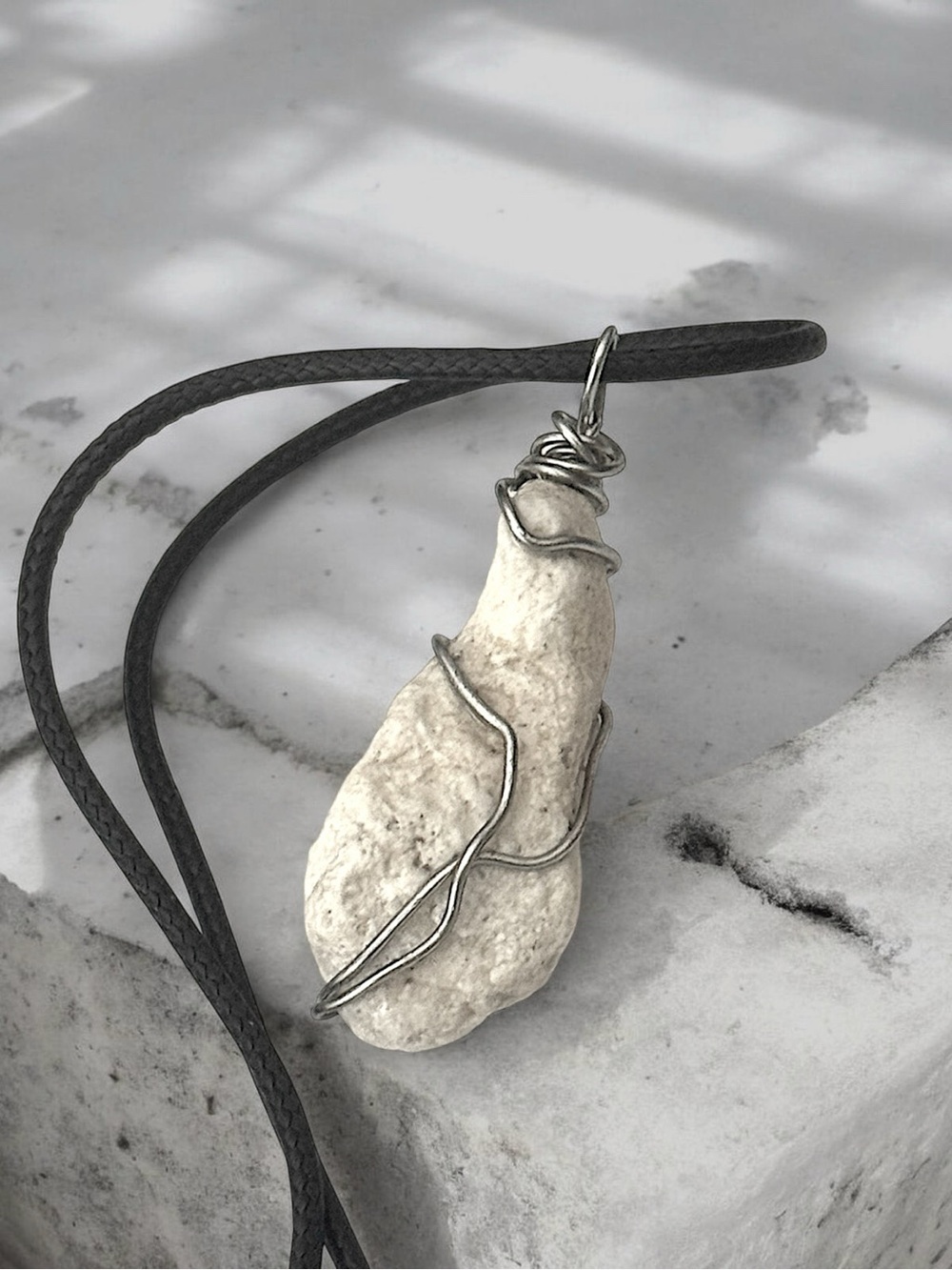 5 For $25💫Wire Wrapped Dirty White Shoreline Stone Pendant Necklace